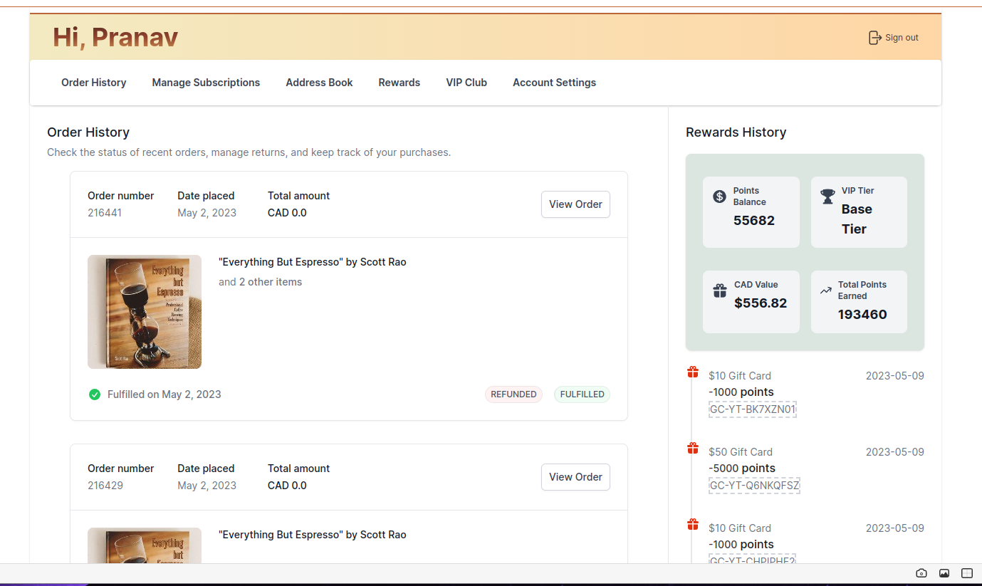 Account Dashboard