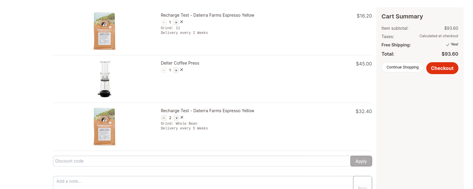 Subscriptions Cart