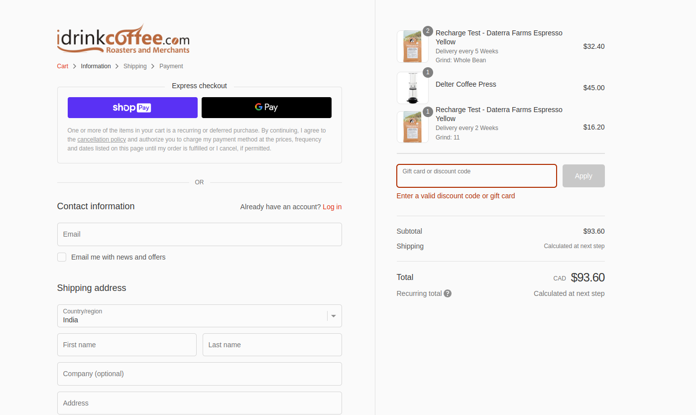 Subscriptions Checkout